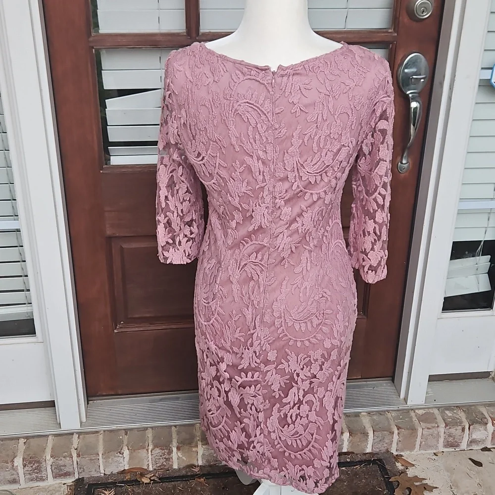 Adrianna Papell Pink Ruched Embroidered Lined Dress - Picture 5 of 7